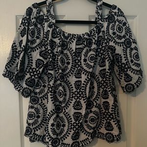 Off shoulder blouse size large navy detailing